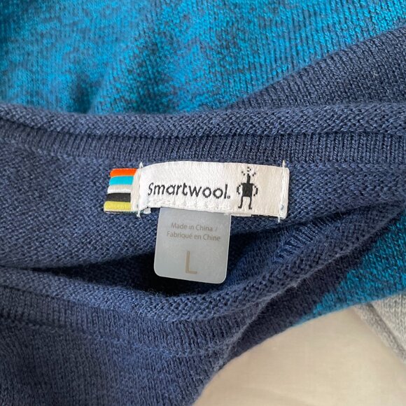 Smartwool Shadow Pine Colorblock Merino Wool Sweater Blue - Picture 3 of 11